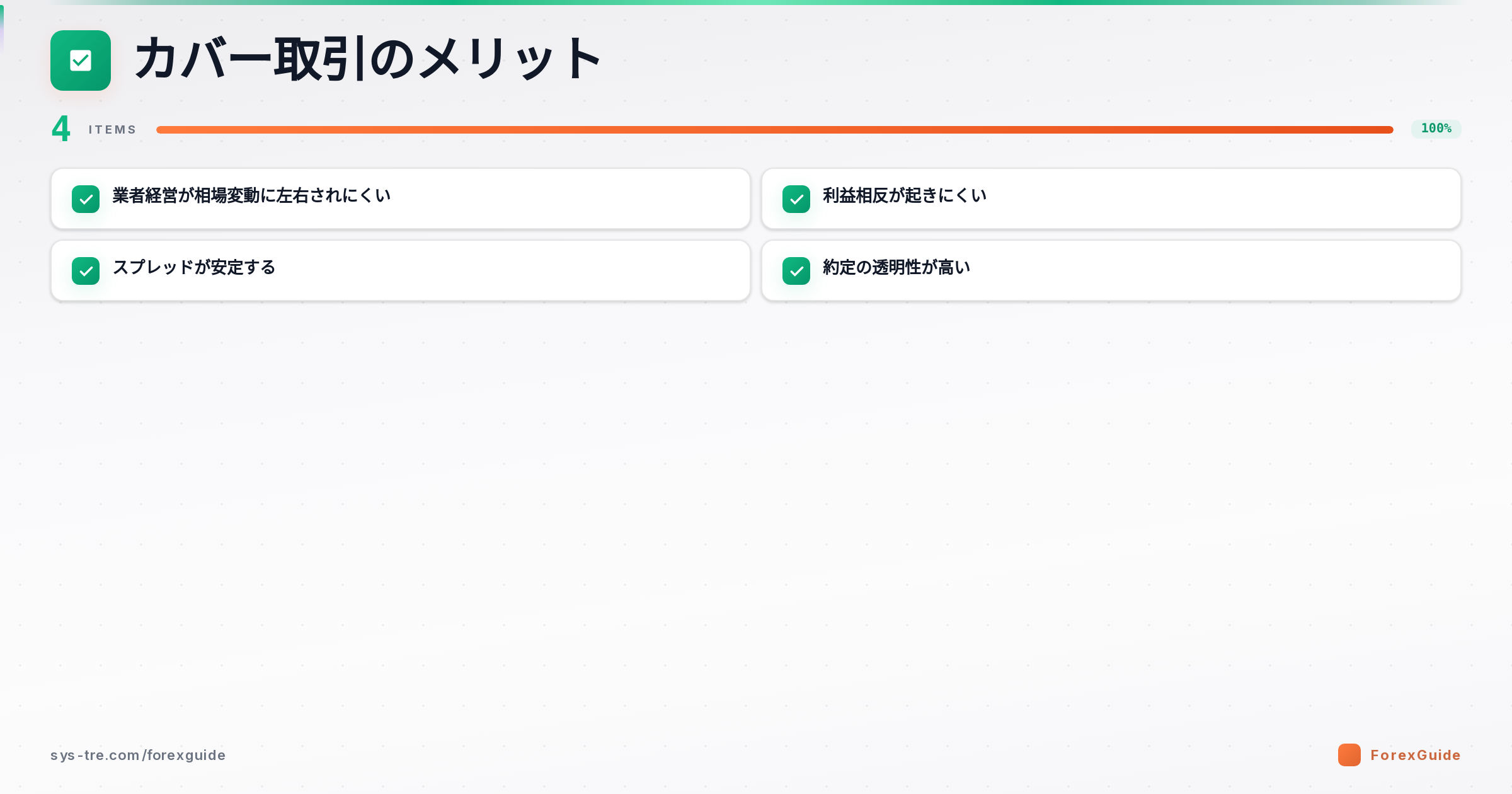 カバー取引による利益相反の回避と約定透明性のメリットを示す図解