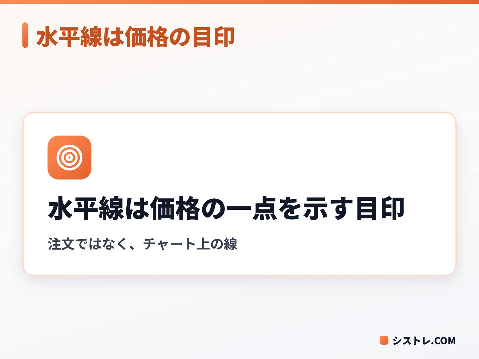 MT4 横線（水平線）は価格の一点を示す目印だと伝える図