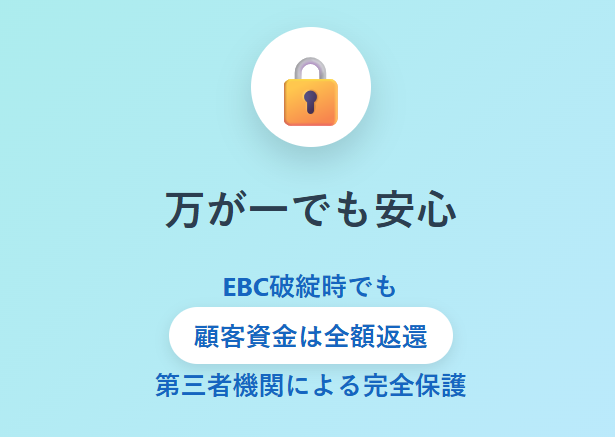 万が一でも安心
EBC破綻時でも
顧客資金は全額返還