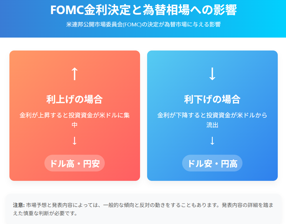 FOMC金利決定による為替変動:利上げはドル高円安、利下げはドル安円高