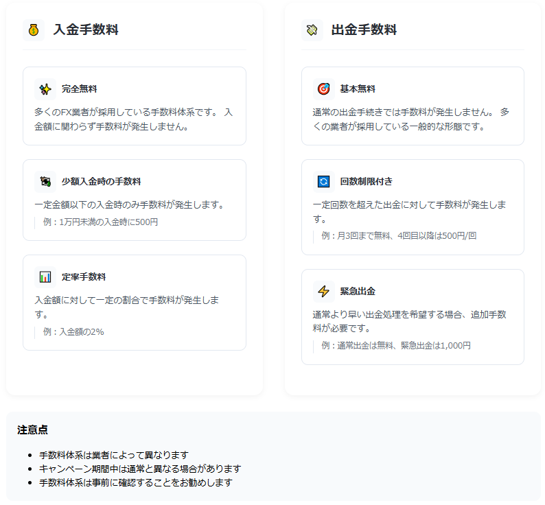 FX取引の入出金手数料体系を種類別に詳しく解説